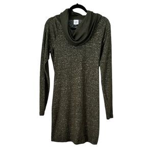 CAbi Solace Dress Heathered Green Sweater Style #4016 Cowl Funnel Neck